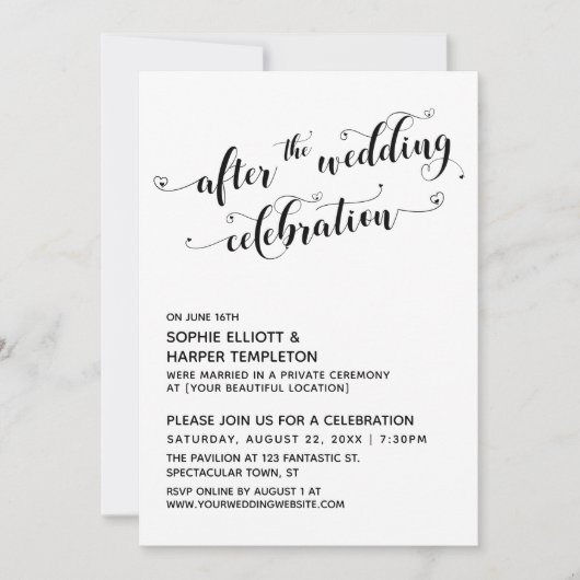 Invitation Après le script de fête du Mariage avec les coeurs (Devant)