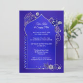 Invitation Après Mariage Bleu Indigo Argenté Henna (Debout devant)