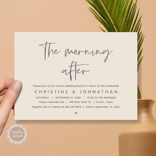 Invitation Après-midi, Brunch Mariage de la Poste moderne