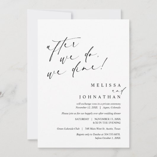 Invitation Après, nous dînons, dîner Mariage Elopement (Devant)