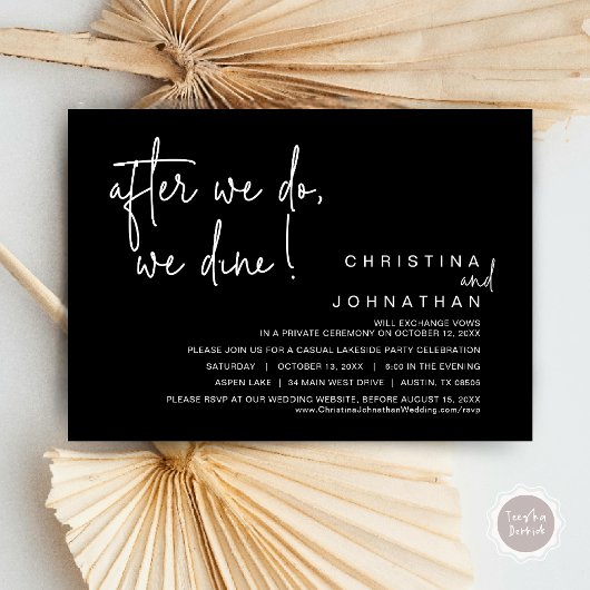 Invitation Après, Nous Dînons, Dîner Mariage Elopement