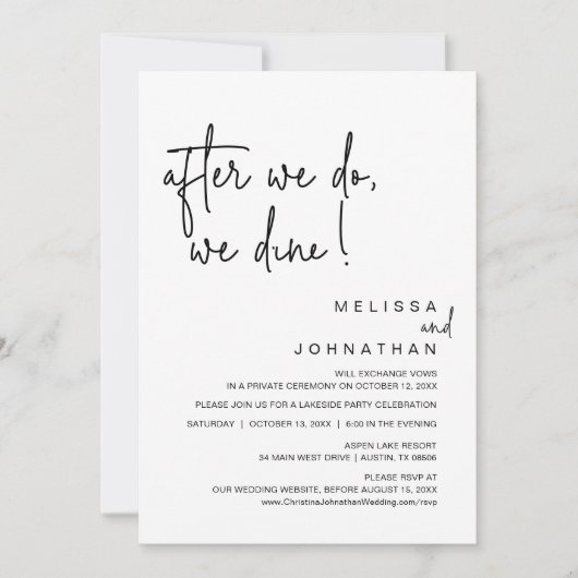 Invitation Après Nous, Nous Dînons, Parti Mariage Elopement (Devant)