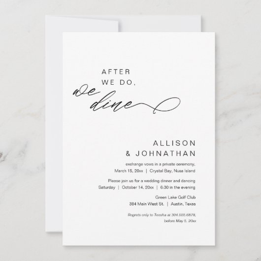 Invitation Après, on dîne, Elopement Mariage moderne (Devant)