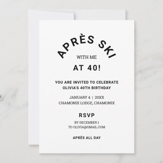 Invitation Après Ski Avec Moi À 40 Anniversaire Voyage De Fêt (Devant)