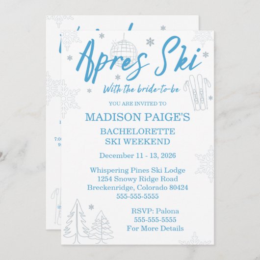 Invitation Après Ski Bachelorette Weekend (Devant / Derrière)