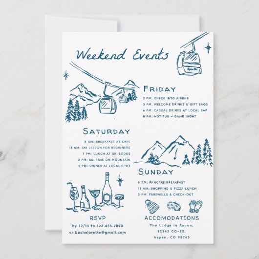 Invitation Après Ski Champagne on Ice Winter Bach Party (Dos)