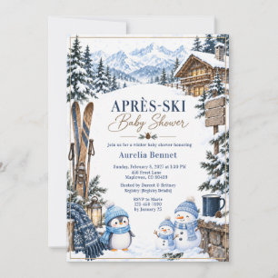 Invitation Après-Ski Fête Prénatale d'Hiver Montagne Neige Ma