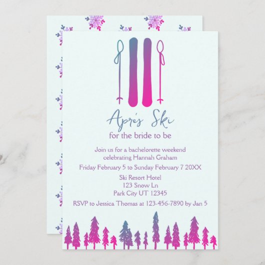 Invitation Apres Ski Neon Bachelorette Party (Devant / Derrière)