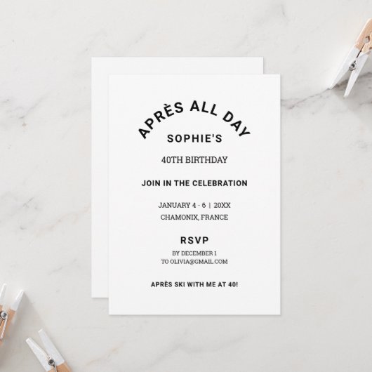 Invitation Après toute la journée hiver 40e anniversaire Ski (Devant/Arrière en situation)