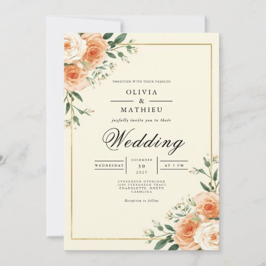 Invitation Apricot Bloom Corner Mariage (Devant)