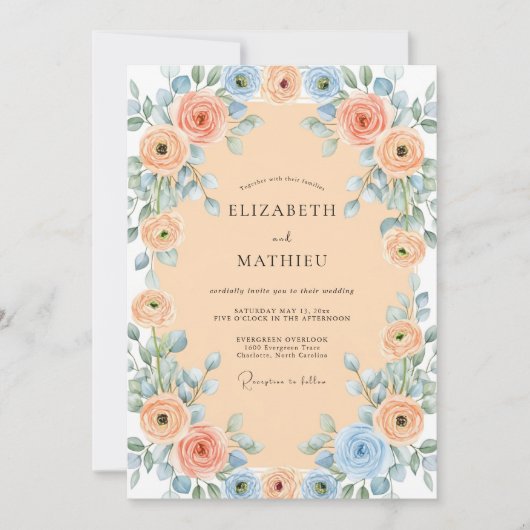 Invitation Apricot Blue Charming Spring Wedding (Devant)