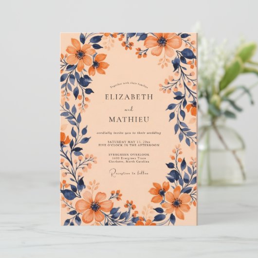 Invitation Apricot Captivating Botanical Wedding (Debout devant)