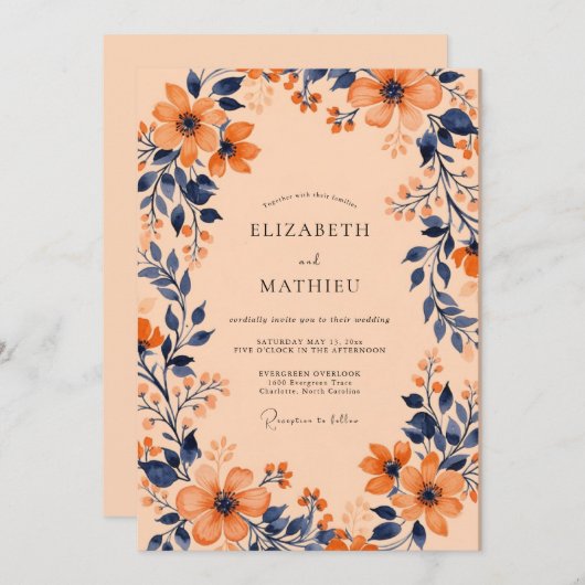Invitation Apricot Captivating Botanical Wedding (Devant / Derrière)