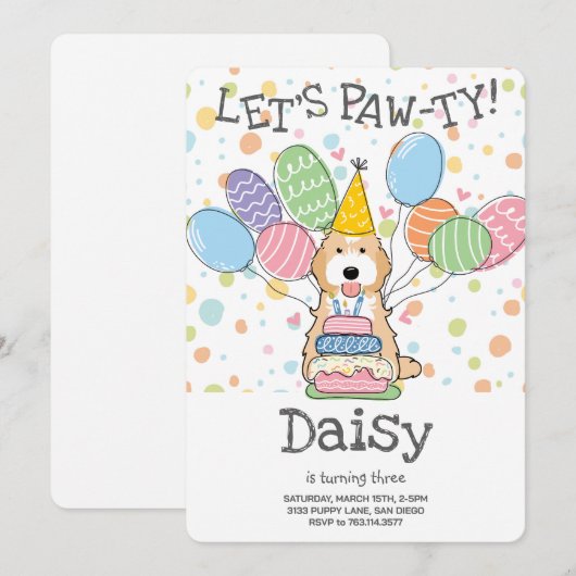 Invitation Apricot Cockapo blanc Cavapoo fête d'anniversaire (Devant / Derrière)