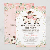 Invitation Apricot Floral Heures Nouvelles Baby shower Vache (Devant / Derrière)