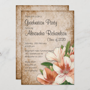 Invitation Apricot Lilies Graduation Vintage