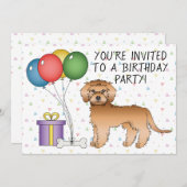 Invitation Apricot Mini Goldendoodle Cartoon Chien - Annivers (Devant / Derrière)