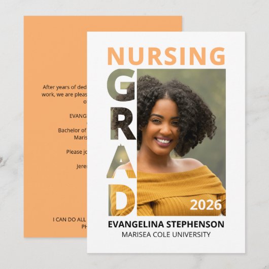 Invitation Apricot Nursing Graduate 2026 Announcement (Devant / Derrière)