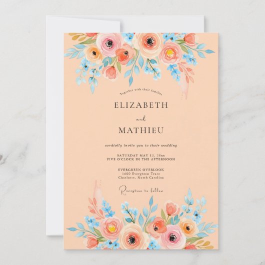 Invitation Apricot Serene Watercolor Wedding (Devant)