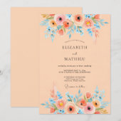 Invitation Apricot Serene Watercolor Wedding (Devant / Derrière)