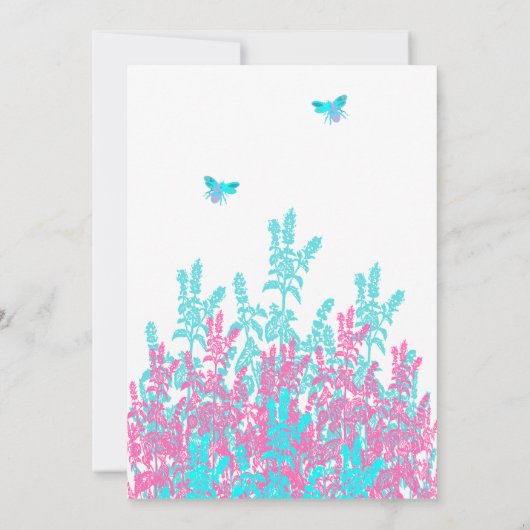 Invitation Aqau bleu clair Hot rose Fleurs sauvages Abees (Dos)