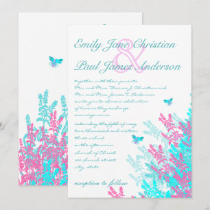 Invitation Aqau bleu clair Hot rose Fleurs sauvages Abees