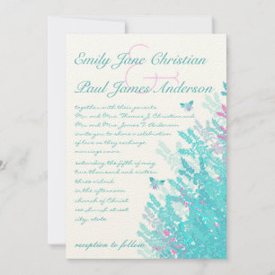 Invitation Aqau Bleu et Fleurs sauvages roses chaudes Abeille