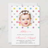 Invitation Aqiqah Bébé Fille à Points Colorés (Devant)