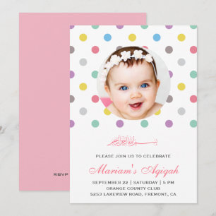 Invitation Aqiqah Bébé Fille à Points Colorés