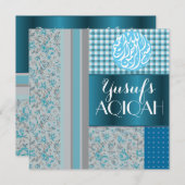 Invitation Aqiqah bleu de bébé musulman islamique (Devant / Derrière)