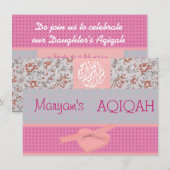 Invitation Aqiqah musulman de rose de bébé islamique (Devant / Derrière)