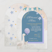 Invitation Aqiqah pour bébé garçon Arche bleue mo (Devant / Derrière)