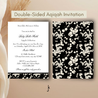 Invitation Aqiqah vintage noir blanc et beige Old Money