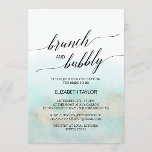 Invitation Aqua and Gold Watercolor Beach Brunch et Bubbly