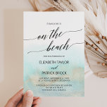 Invitation Aqua and Gold Watercolor On the Beach Wedding<br><div class="desc">This aqua and gold watercolor on the beach wedding is perfect for a tropical destination wedding. The simple and modern design objets stunning turquoise, teal and light blue watercolor with a soft gold sparkle reminiscent of the sand and sea. C'est It's paired with gorgeous elegant calligraphy. Note de Please: This...</div>