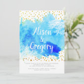 Invitation Aqua aquarelle corail récif or confetti mariage (Debout devant)