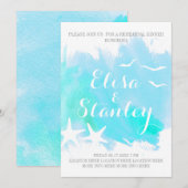 Invitation Aqua aquarelle, dîner de répétition mariage d'étoi (Devant / Derrière)