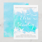 Invitation Aqua aquarelle, fête de fiançailles des mariages d (Devant / Derrière)