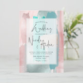 Invitation Aqua Aquarelle PixDezines, Blush Gold Rose (Debout devant)