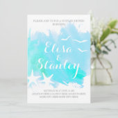 Invitation Aqua aquarelle, starfish mariage couples douche (Debout devant)