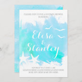 Invitation Aqua aquarelle, starfish mariage couples douche (Devant / Derrière)