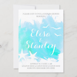 Invitation Aqua aquarelle, starfish mariage couples douche