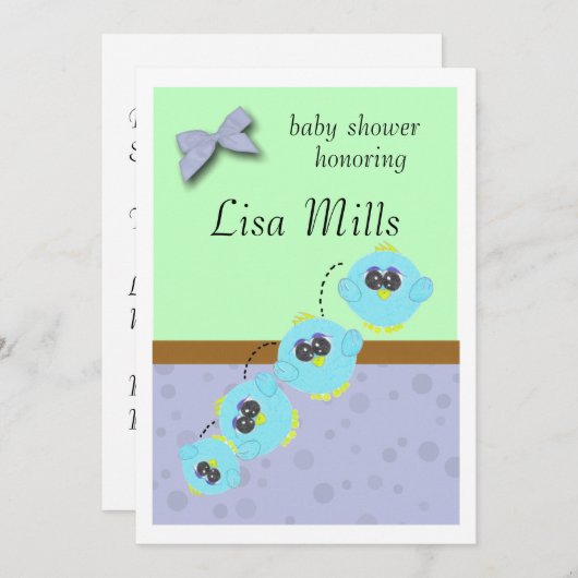 Invitation Aqua Baby Bird (Devant / Derrière)