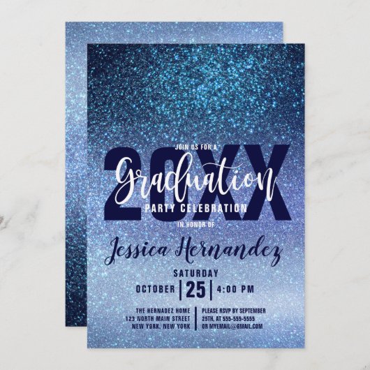 Invitation Aqua Baby Blue Triple Parties scintillant Ombre Gr (Devant / Derrière)