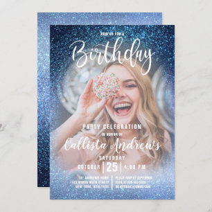 Invitation Aqua Baby Blue Triple Parties scintillant Ombre Ph