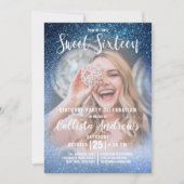 Invitation Aqua Baby Blue Triple Parties scintillant Ombre Ph (Devant)