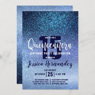 Invitation Aqua Baby Blue Triple Parties scintillant Ombre Qu