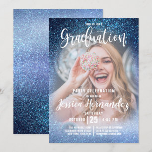 Invitation Aqua Baby Blue Triple Parties scintillant Photo Gr