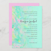 Invitation Aqua bat mitzvah et design rose (Devant / Derrière)