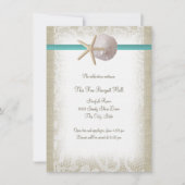 Invitation Aqua Beach Burlap and Lace Réception (Devant)